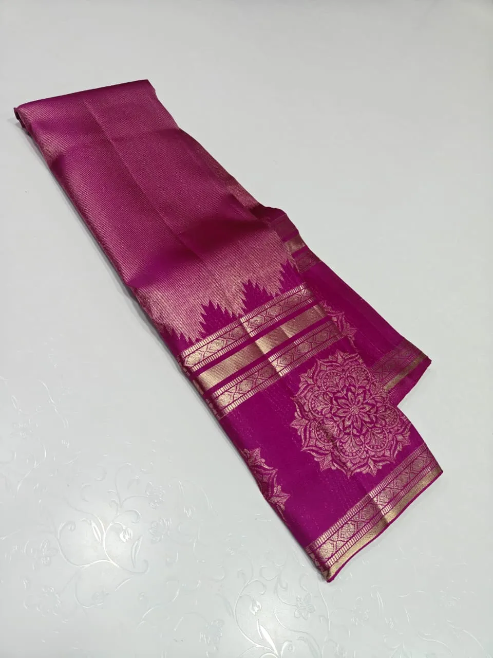 Kanchipuram Bridal Magenta Floral Zari Tissue Silk Saree